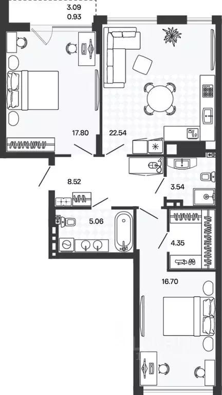 2-к кв. Калининградская область, Гурьевский муниципальный округ, пос. ... - Фото 1