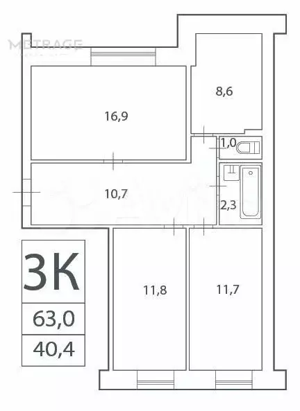 3-к. квартира, 63 м, 1/9 эт. - Фото 0