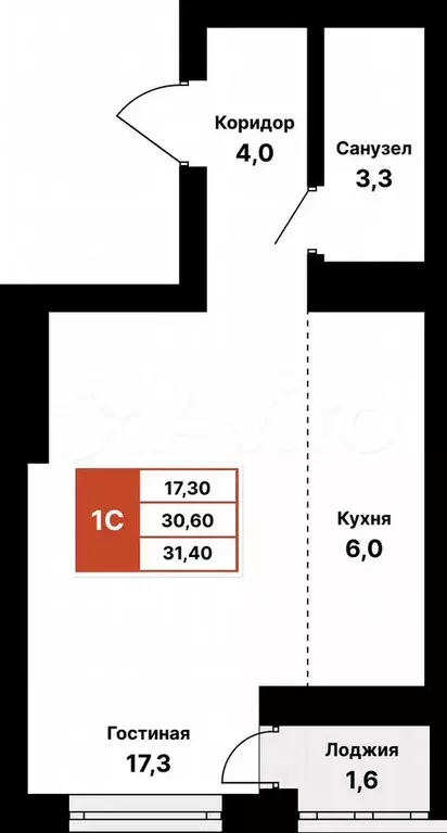 Квартира-студия, 31,4 м, 15/25 эт. - Фото 0