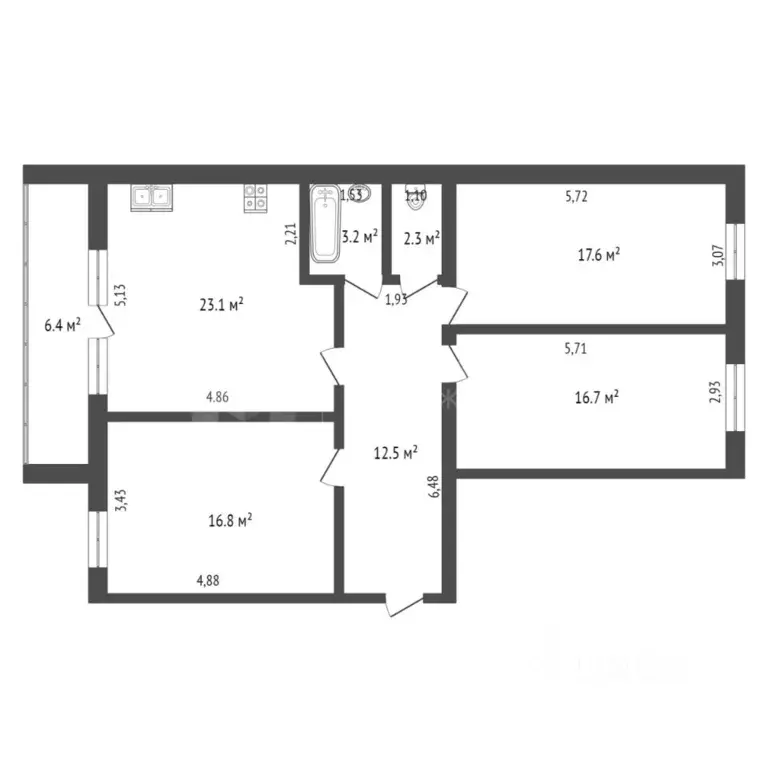 3-к кв. Тюменская область, Тюмень Холодильная ул., 15 (92.5 м) - Фото 1