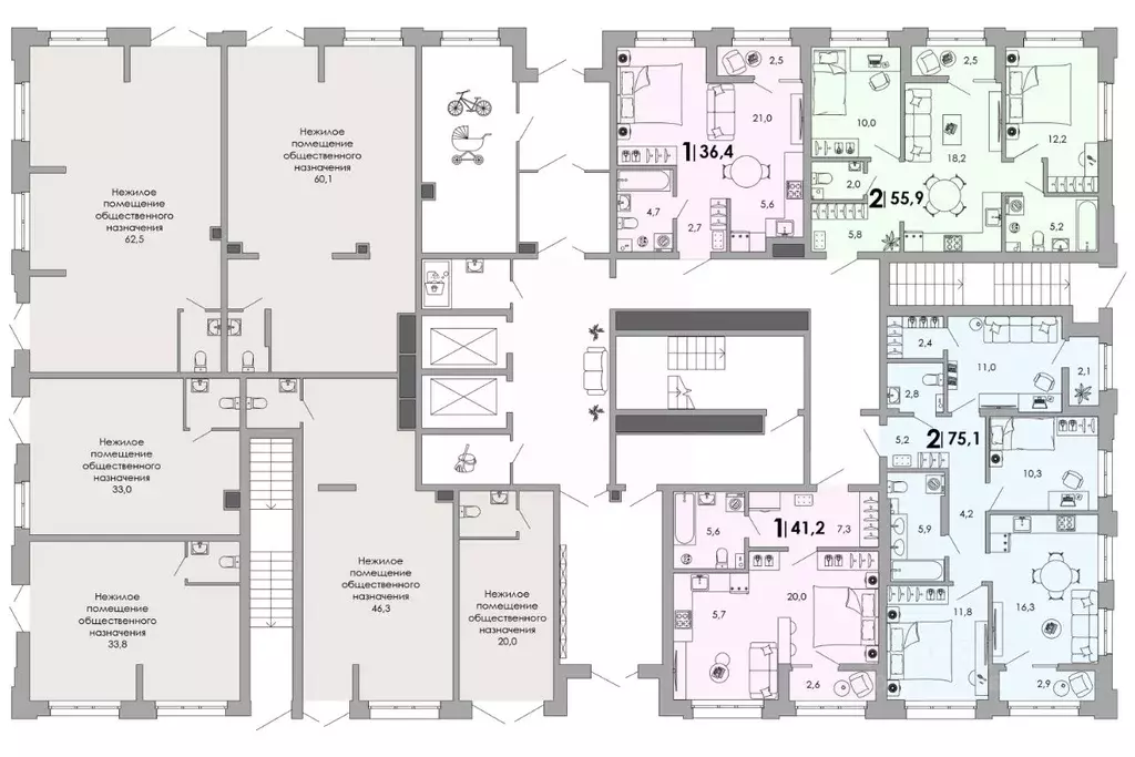2-к кв. Владимирская область, Владимир Уно жилой комплекс (55.9 м) - Фото 2
