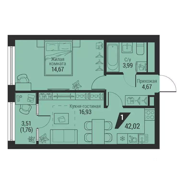 1-к кв. Свердловская область, Екатеринбург просп. Космонавтов, 100 ... - Фото 1