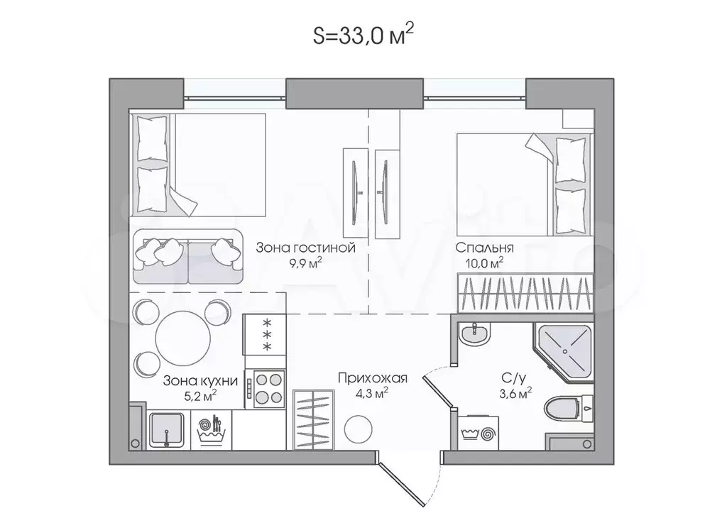 2-к. квартира, 33 м, 3/3 эт. - Фото 0