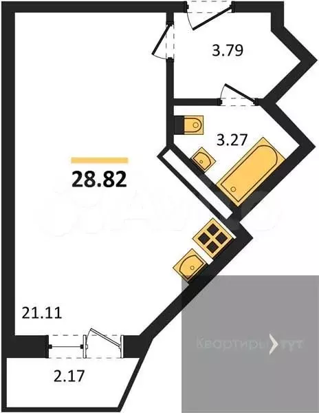 Квартира-студия, 28,8 м, 15/20 эт. - Фото 0