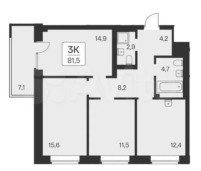 3-к. квартира, 81,5 м, 2/21 эт. - Фото 0