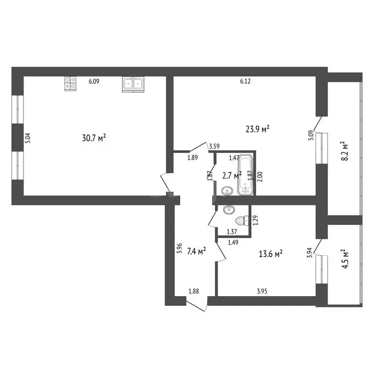 2-комнатная квартира: Тюмень, Солнечный проезд, 7 (83.4 м) - Фото 1