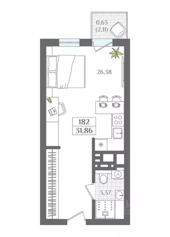 1-к кв. Калининградская область, Светлогорск  (31.86 м) - Фото 2