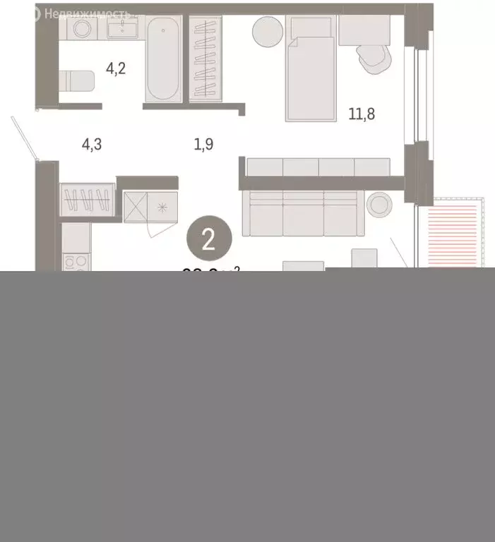 2-комнатная квартира: Тюмень, Мысовская улица, 26к2 (68.33 м) - Фото 2