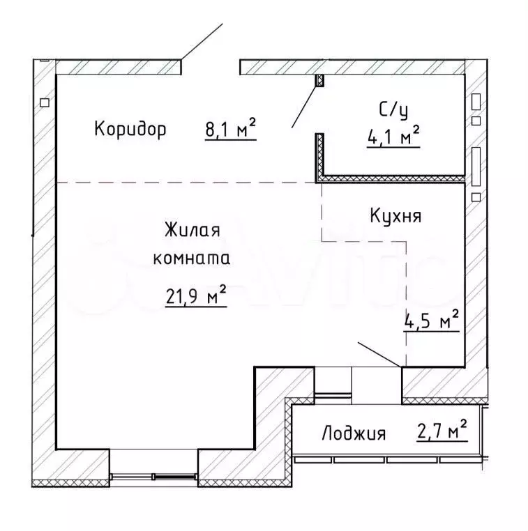 1-к. квартира, 38,2 м, 8/8 эт. - Фото 0