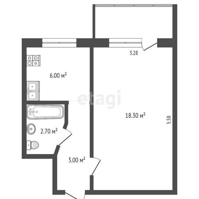 1-комнатная квартира: Балаклава, улица Урицкого, 14 (30.2 м) - Фото 1