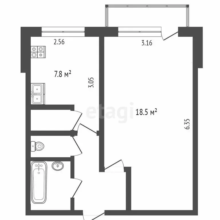 1-комнатная квартира: Тюмень, Ткацкий проезд, 12 (34.9 м) - Фото 1