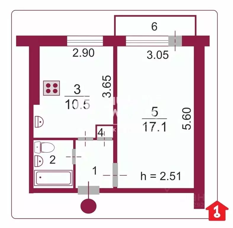 1-к кв. Омская область, Омск Кемеровская ул., 2 (33.4 м) - Фото 1