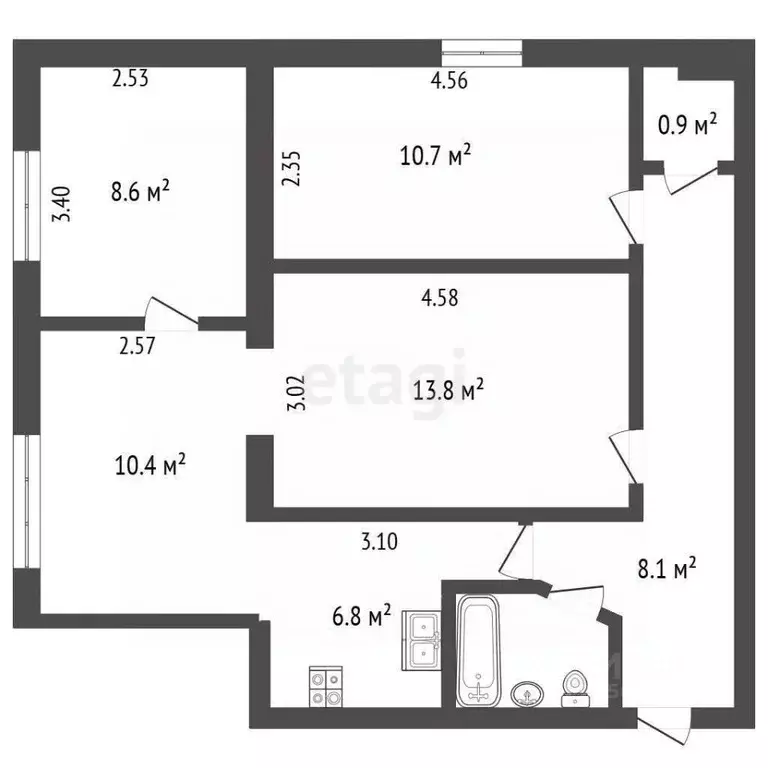 3-к кв. Севастополь ул. Ефремова, 14 (62.4 м) - Фото 1