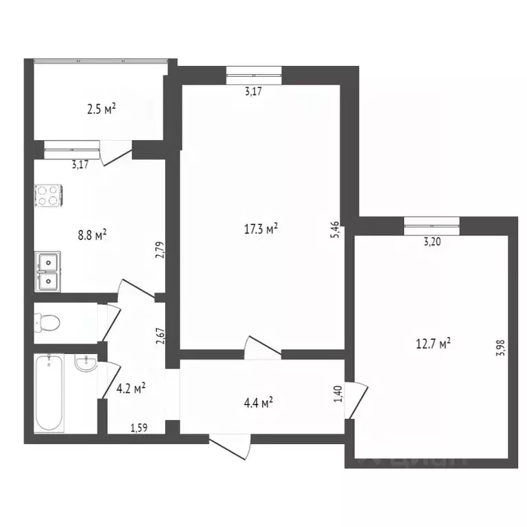 2-к кв. Крым, Симферополь ул. Ешиль Ада (54.0 м) - Фото 1