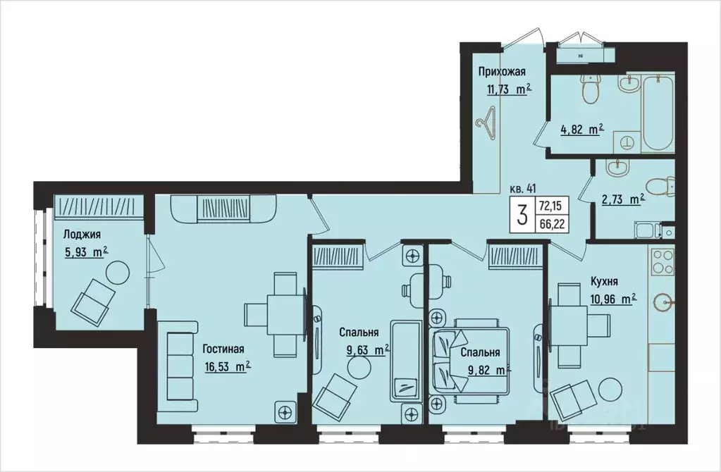 3-к кв. Нижегородская область, Нижний Новгород Литературная ул., 5 ... - Фото 1