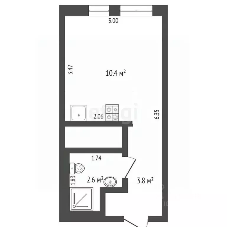 Студия Тюменская область, Тюмень Харьковская ул., 76 (20.3 м) - Фото 1