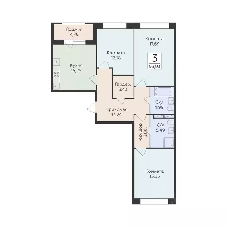 3-к кв. Воронежская область, Воронеж ул. Матросова, 60 (93.93 м) - Фото 1