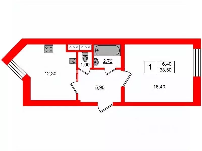 1-к кв. Санкт-Петербург Байконурская ул., 26 (38.5 м) - Фото 1