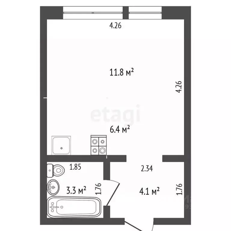 Студия Тюменская область, Тюмень Полевая ул., 117к5 (24.7 м) - Фото 0