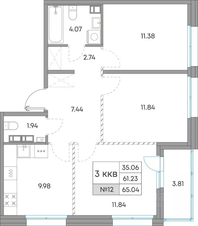 3-к кв. Карелия, Петрозаводск Александровский Завод тер.,  (65.04 м) - Фото 1