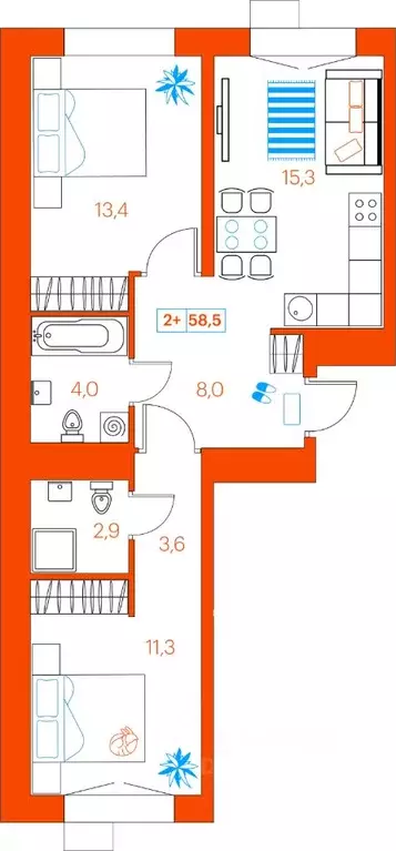 2-к кв. Тюменская область, Тюмень ул. Ветеранов Труда, 36к1 (58.5 м) - Фото 0