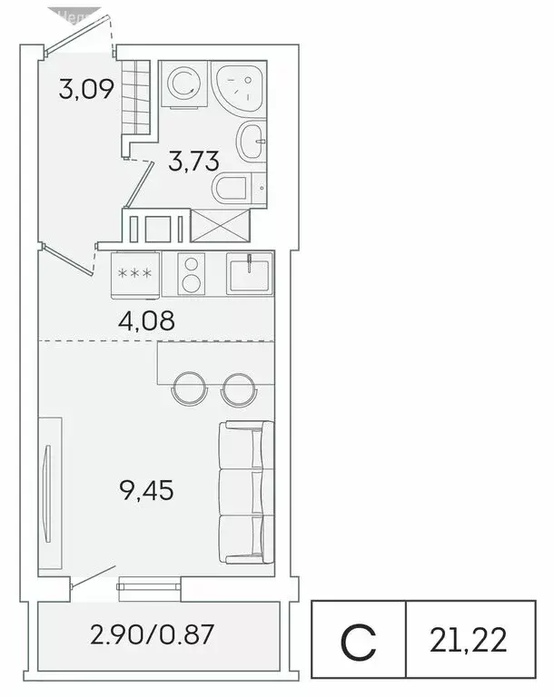 1-комнатная квартира: Мурино, Екатерининская улица, 11 (20.4 м) - Фото 0