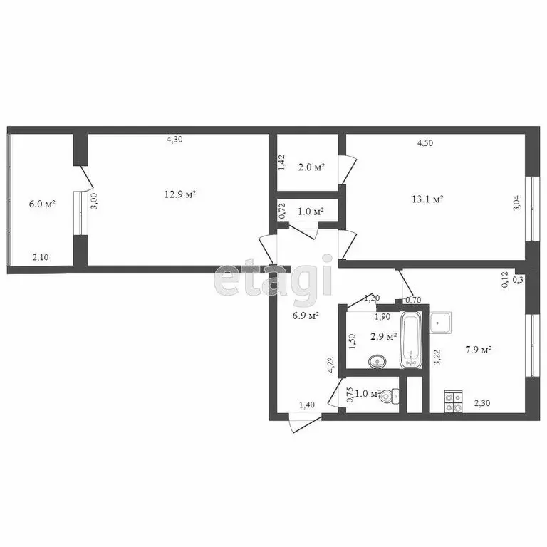 2-комнатная квартира: село Орёл-Изумруд, Малиновая улица, 2 (51.2 м) - Фото 0