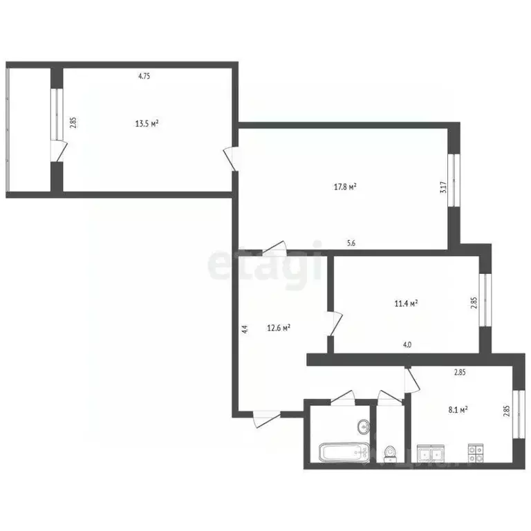 3-к кв. Ямало-Ненецкий АО, Новый Уренгой Мирный мкр, 5/2 (68.6 м) - Фото 2