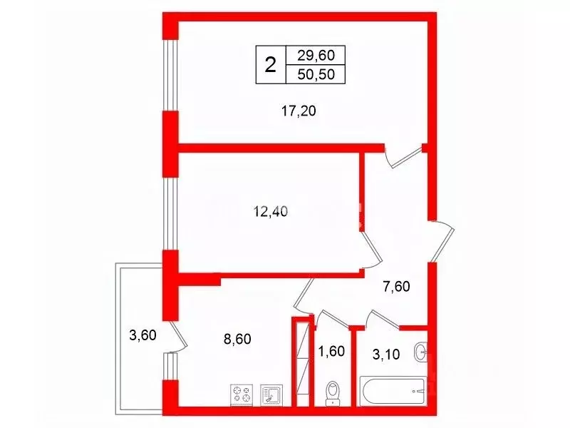 2-к кв. Санкт-Петербург пос. Шушары, ул. Валдайская, 2к2 (50.5 м) - Фото 2