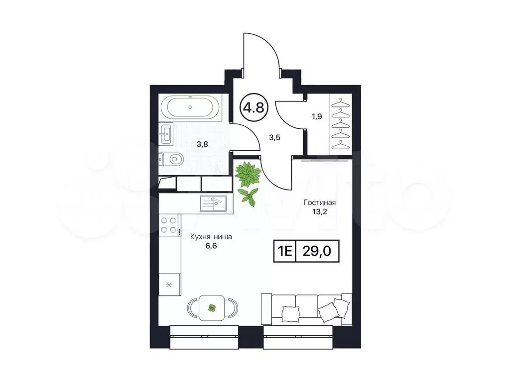 Квартира-студия, 29 м, 11/17 эт. - Фото 0