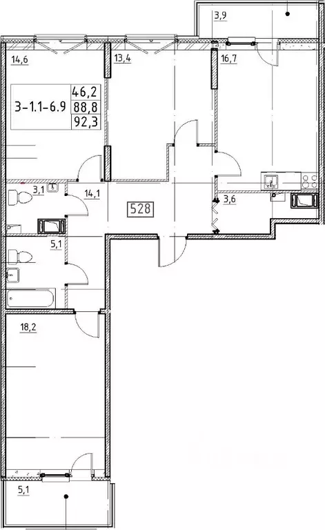 3-к кв. Санкт-Петербург Черниговская ул., 17 (94.1 м) - Фото 0