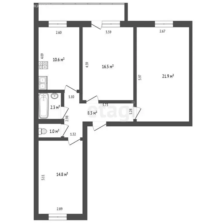 3-комнатная квартира: Якутск, улица Якова Петерса, 4 (75.4 м) - Фото 0