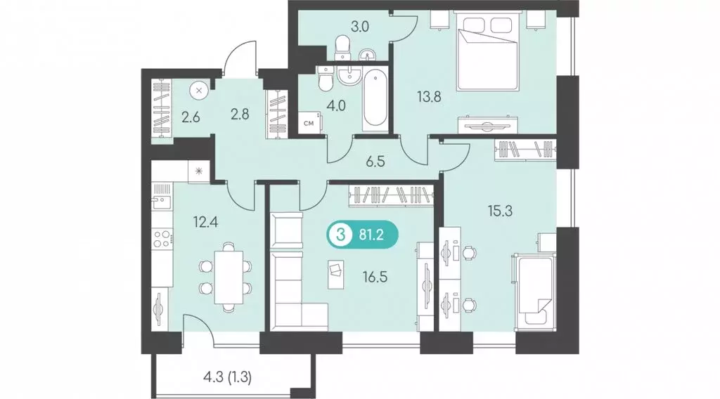 3-комнатная квартира: Ижевск, Воткинское шоссе, 53 (81.2 м) - Фото 1