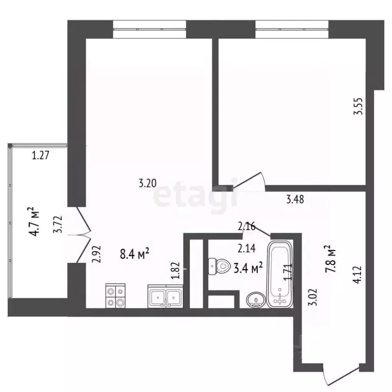 1-к кв. Московская область, Одинцово ул. Белорусская, 3 (43.3 м) - Фото 2