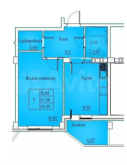 1-к. квартира, 47 м, 5/9 эт. - Фото 0