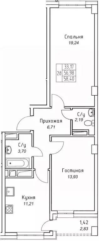 2-к кв. Саха (Якутия), Якутск 11-й кв-л,  (58.4 м) - Фото 1