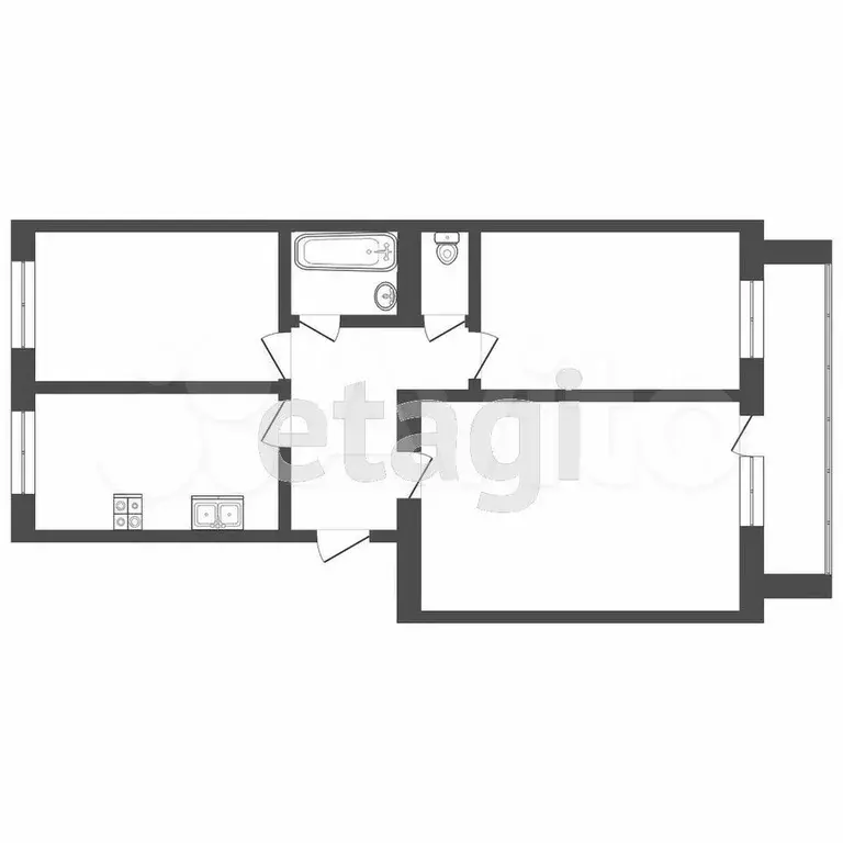 3-к. квартира, 65,4 м, 1/6 эт. - Фото 0