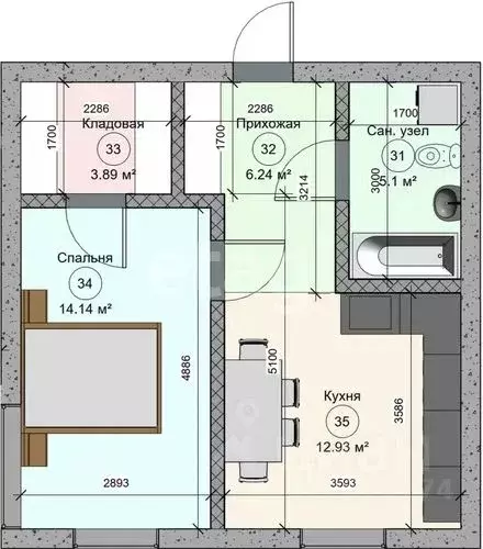 1-к кв. Северная Осетия, Владикавказ ул. Куйбышева, 134к3 (43.0 м) - Фото 1