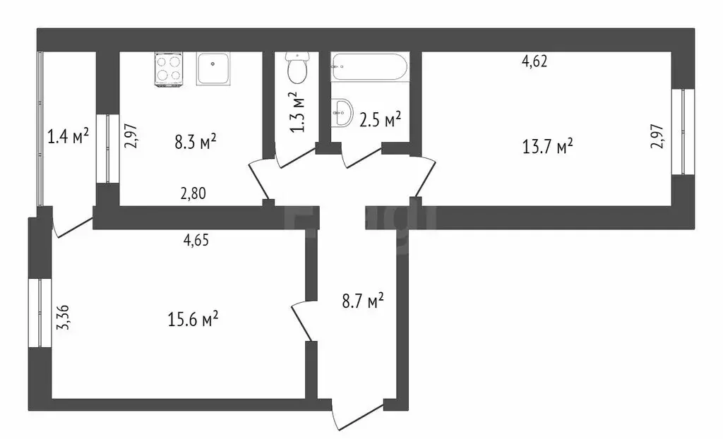 2-комнатная квартира: Тюмень, Амурская улица, 68 (50 м) - Фото 1