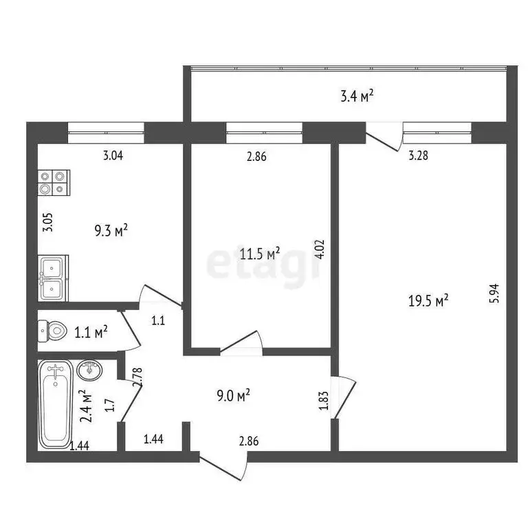 2-комнатная квартира: Альметьевск, улица Бигаш, 133 (52.8 м) - Фото 1
