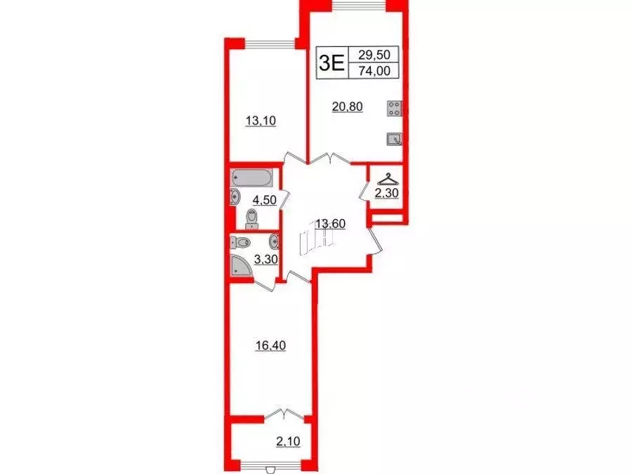 Квартира, 2 комнаты, 74 м - Фото 1