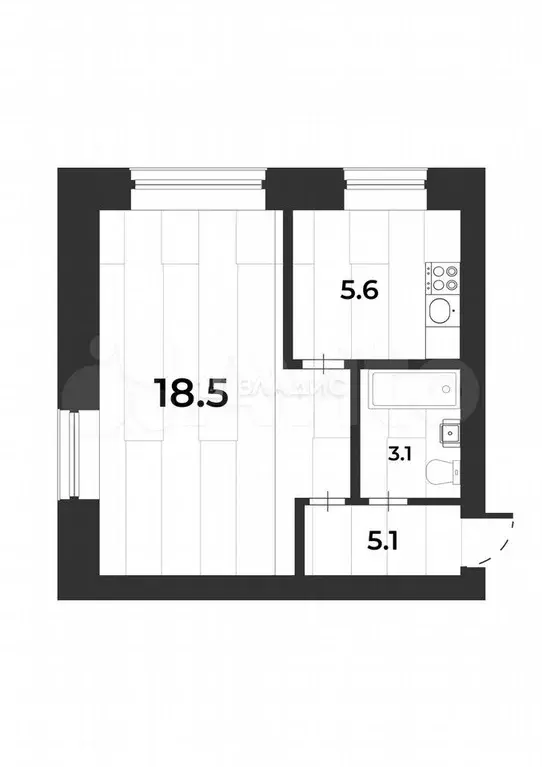 1-к. квартира, 30,4 м, 4/5 эт. - Фото 0