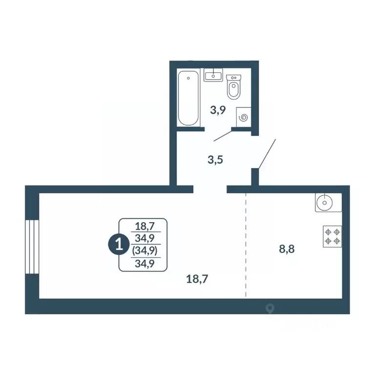 Студия Кировская область, Киров Скандинавия жилой комплекс (34.9 м) - Фото 1