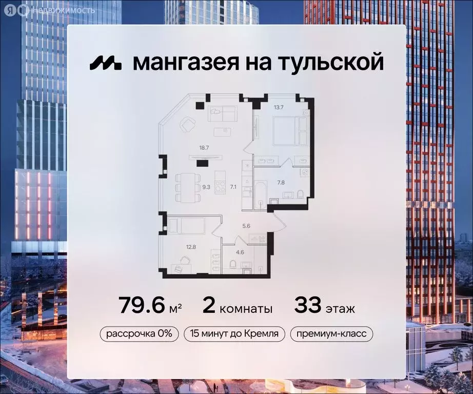 2-комнатная квартира: Москва, ЖК Мангазея на Тульской (79.6 м) - Фото 0