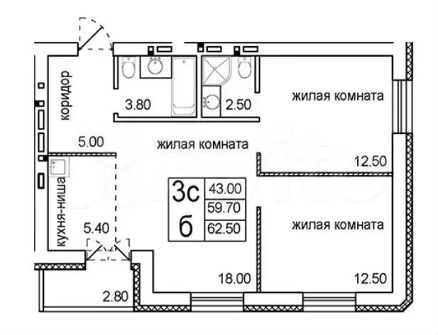 3-к. квартира, 62,5 м, 4/8 эт. - Фото 0