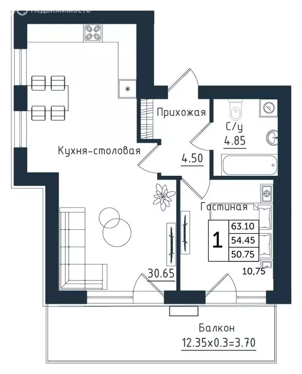 1-комнатная квартира: посёлок городского типа Янтарный, Обогатительная ... - Фото 1