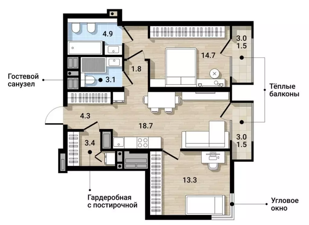 3-комнатная квартира: Челябинск, Лесопарковая улица, 7Д (64.3 м) - Фото 1