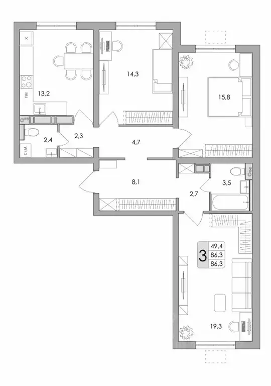 3-к кв. воронежская область, воронеж ул. шишкова, 140б/16 (86.3 м) - Фото 0