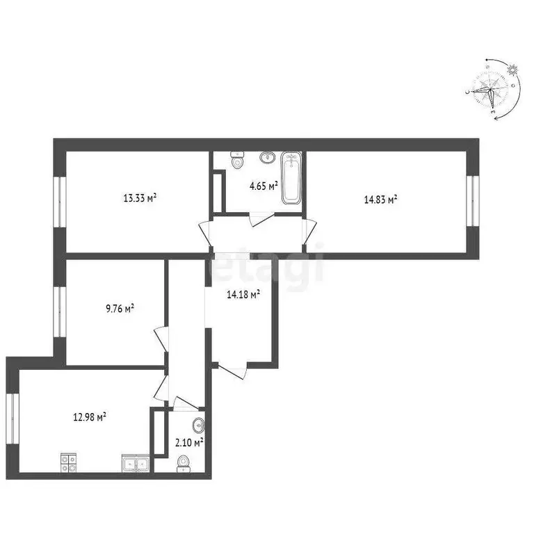 3-комнатная квартира: Горьковка, жилой комплекс Крылья (71.83 м) - Фото 1