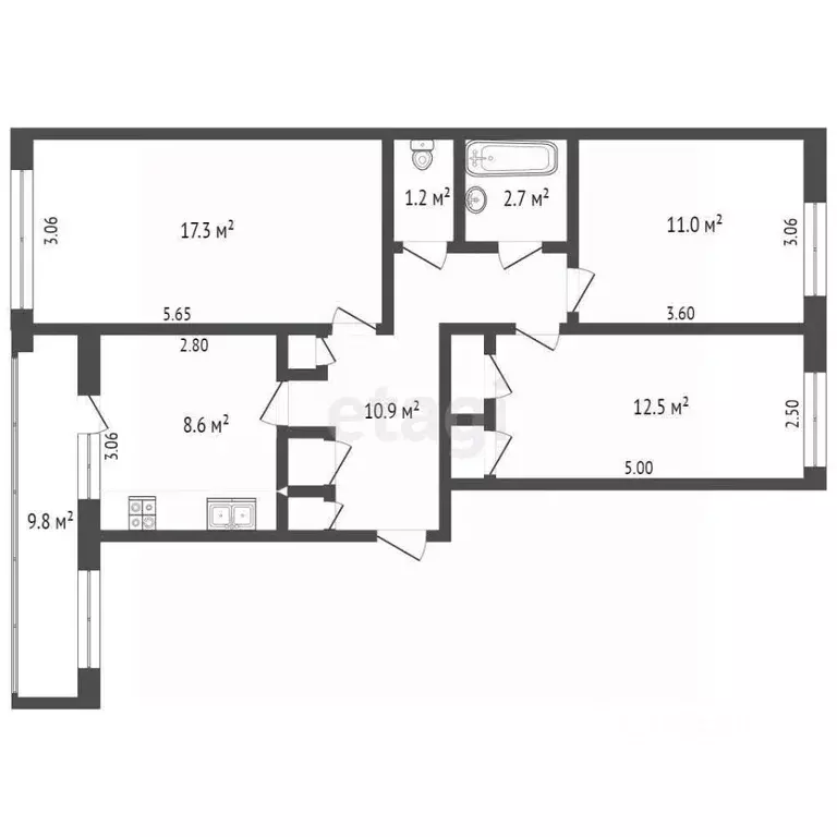 3-к кв. Псковская область, Печоры Юбилейная ул., 3 (66.0 м) - Фото 2